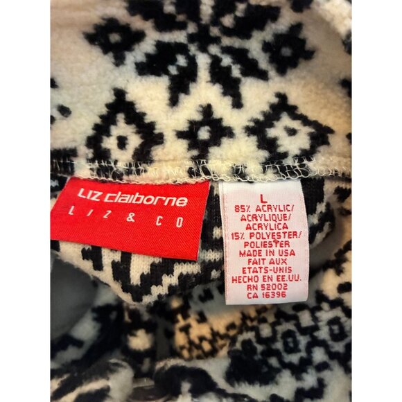 Liz Claiborne Womens L Black & White Fleece 1/4 Zip Pullover Snowflake Print - Picture 5 of 6